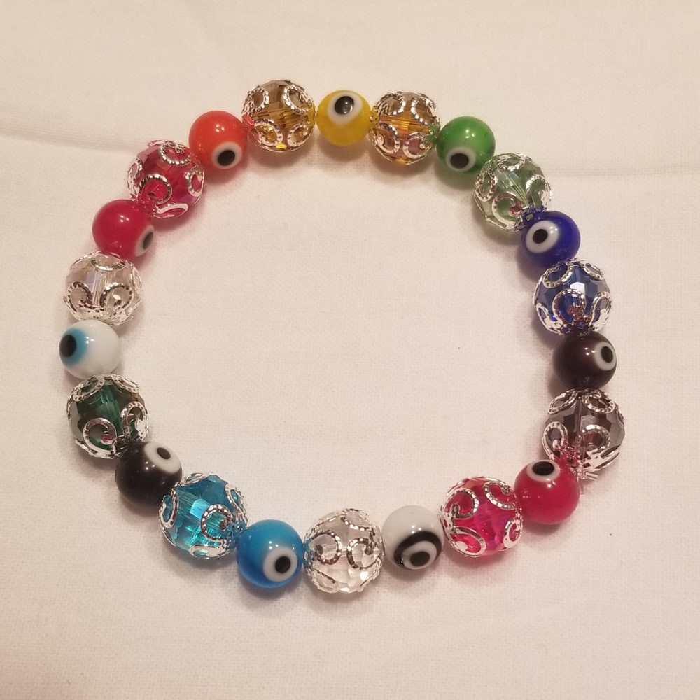 🎉HP!!!🧿 Lucky rainbow evil eye stretch bracelet